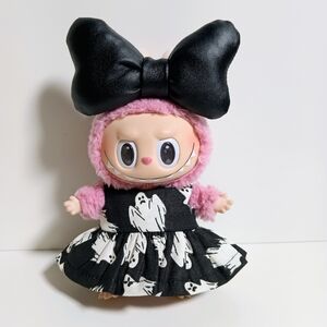 Custom Labubu Spooky Halloween Ghost Dress and Oversized Faux Leather Bow